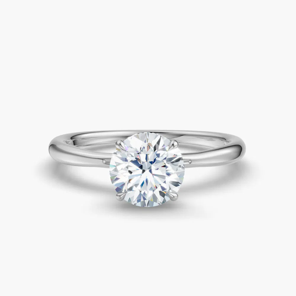 Anomis 1 carat Lab Grown Diamond Round Cut Solitaire, Hidden Halo, Low profile Engagement Ring in 14K White Gold