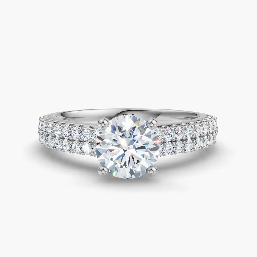 Mevdro 1 carat Lab Grown Diamond Round Cut Pavé, Classic, Simple Engagement Ring in 18K White Gold