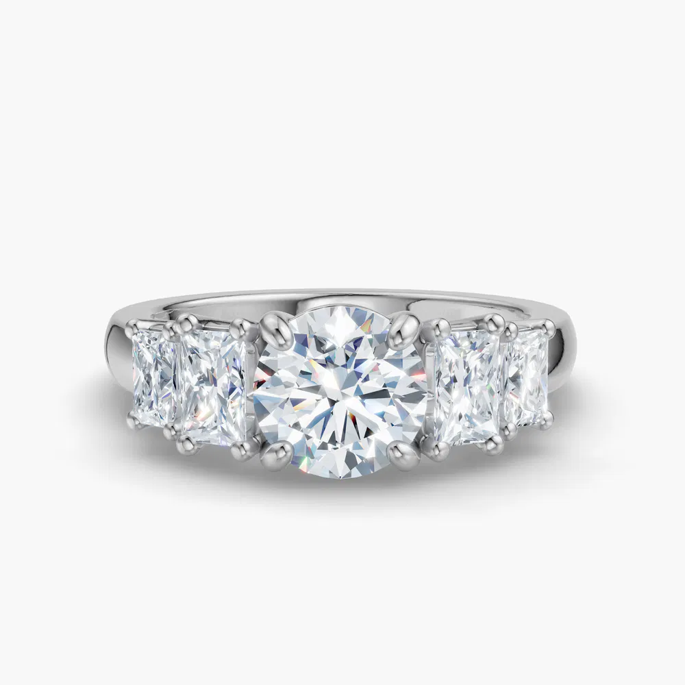 Velaris 1 carat Lab Grown Diamond Round Cut Side Stone, Five Stone Engagement Ring in 14K White Gold