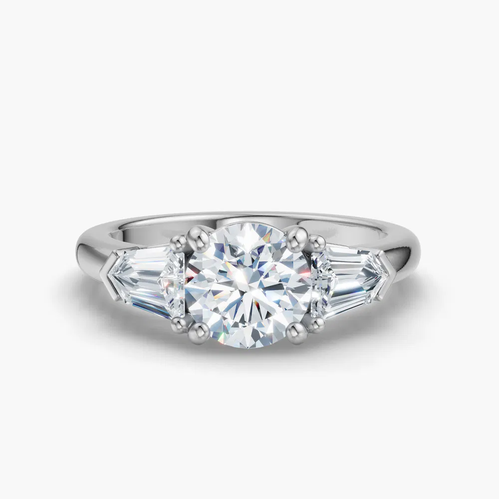 Lyris 1 carat Lab Grown Diamond Round Cut Side Stone, Three Stone Engagement Ring in 14K White Gold