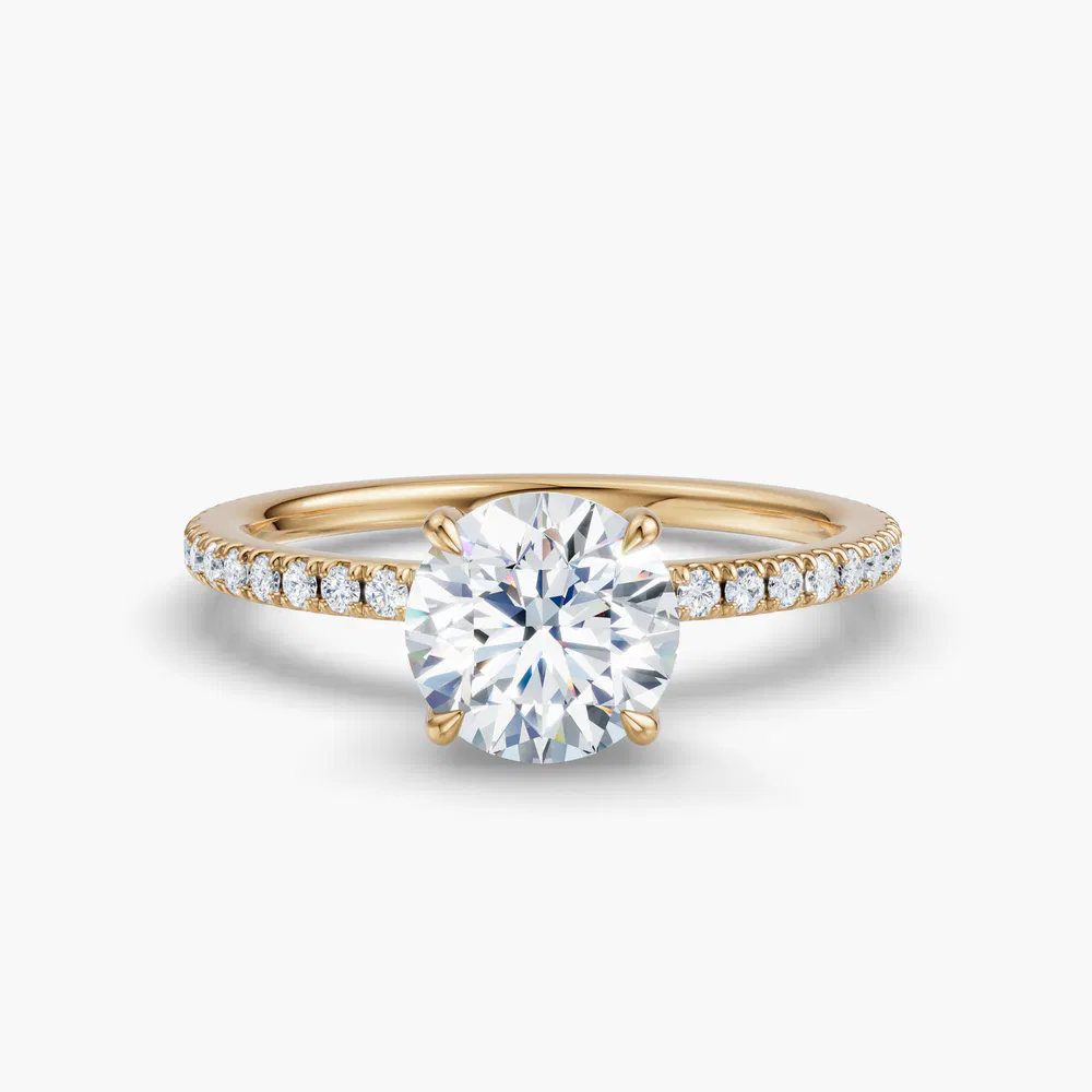 Orhi 1 carat Lab Grown Diamond Round Cut Pavé, Hidden Halo Engagement Ring in 14K Yellow Gold