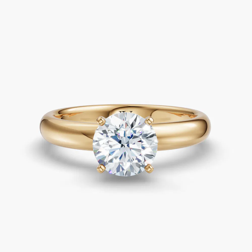 Sorrq 1 carat Lab Grown Diamond Round Cut Solitaire, Low profile, Classic Engagement Ring in 18K Yellow Gold