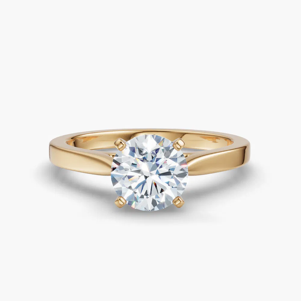Saga 1 carat Lab Grown Diamond Round Cut Solitaire, Cathedral Engagement Ring in 18K Yellow Gold