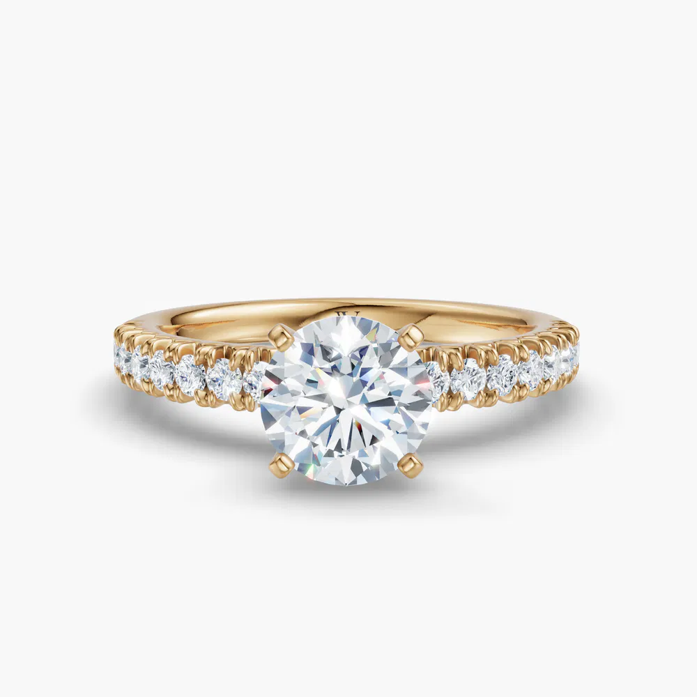 Nela 1 carat Lab Grown Diamond Round Cut Pavé, Classic, Simple Engagement Ring in 18K Yellow Gold