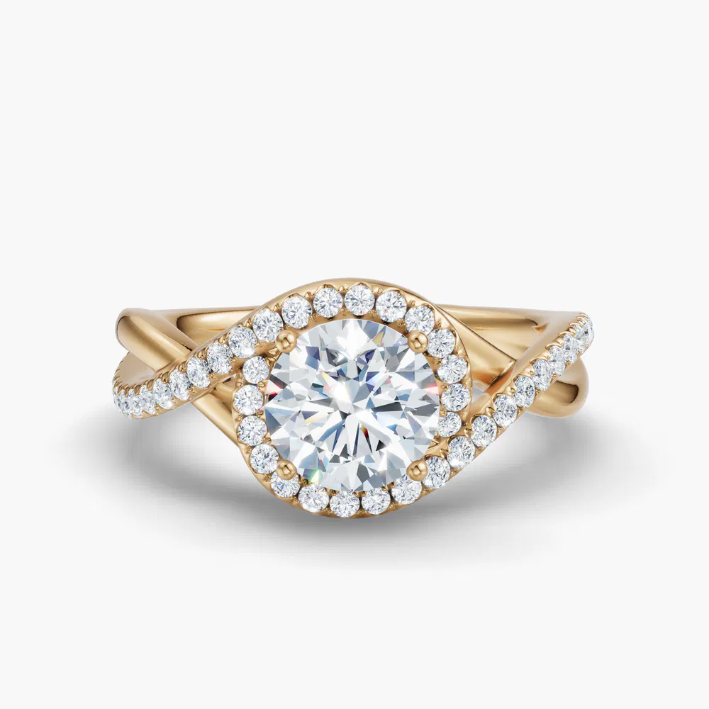 Dell 1 carat Lab Grown Diamond Round Cut Halo, Unique, Pavé Engagement Ring in 14K Yellow Gold