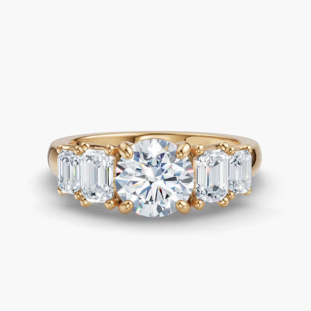 Osvh 1 carat Lab Grown Diamond Round Cut Side Stone, Five Stone Engagement Ring in 14K Yellow Gold
