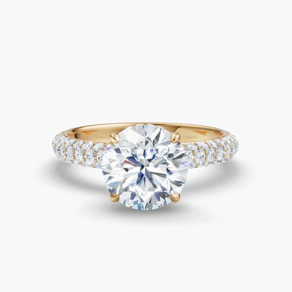 Lyre  1 carat Lab Grown Diamond Round Cut Pavé, Hidden Halo Engagement Ring in 18K Yellow Gold