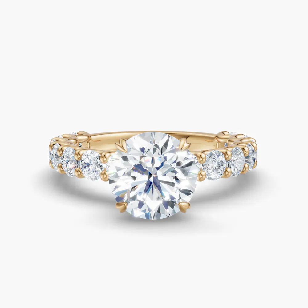 Miro 1 carat Lab Grown Diamond Round Cut Side Stone, Hidden Halo Engagement Ring in 18K Yellow Gold