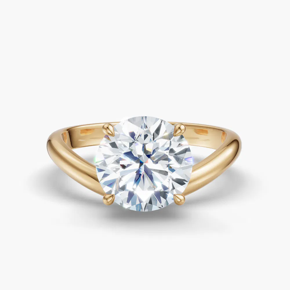 Thal 1 carat Lab Grown Diamond Round Cut Solitaire, Floating Engagement Ring in 18K Yellow Gold