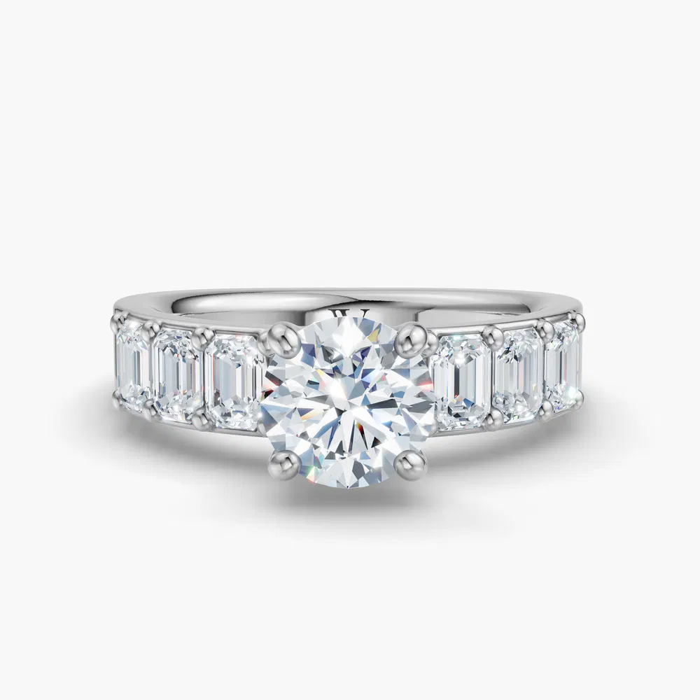 Certified 1 carat Lab Grown Diamond Round Cut Four Prong, Side Stone Engagement Ring in 14K White Gold-Novalis