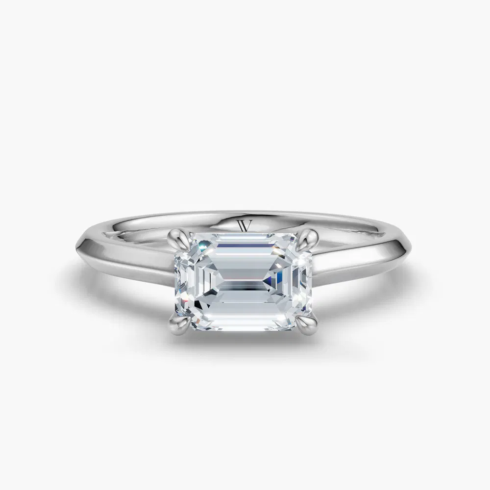 Zori 1 carat Lab Grown Diamond Emerald Cut Solitaire, Cathedral, East-West Engagement Ring in 14K White Gold
