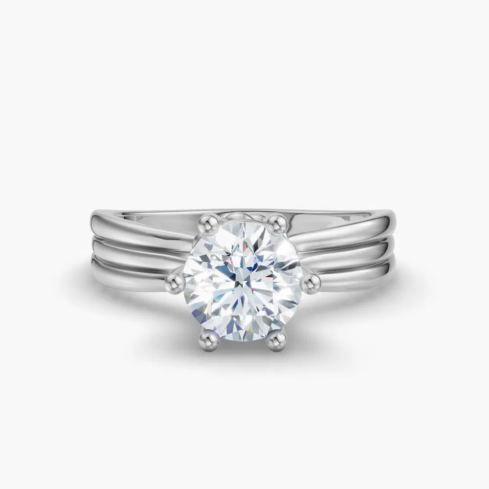 Certified 1 carat Natural Diamond Round Cut Solitaire, Floating, Six Prong Engagement Ring in 14K White Gold-Celest