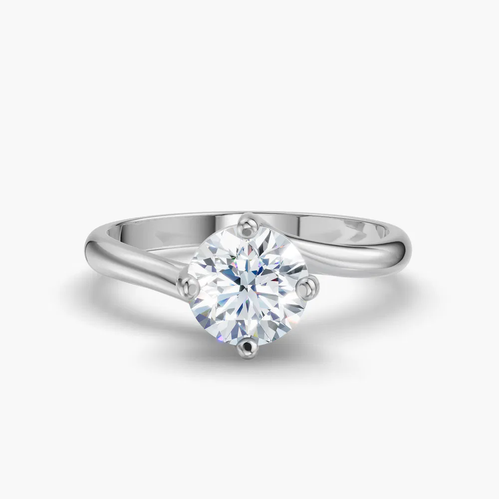 Certified 1 carat Natural Diamond Round Cut Solitaire, Split Shank, Twist Engagement Ring in 14K White Gold-Willa