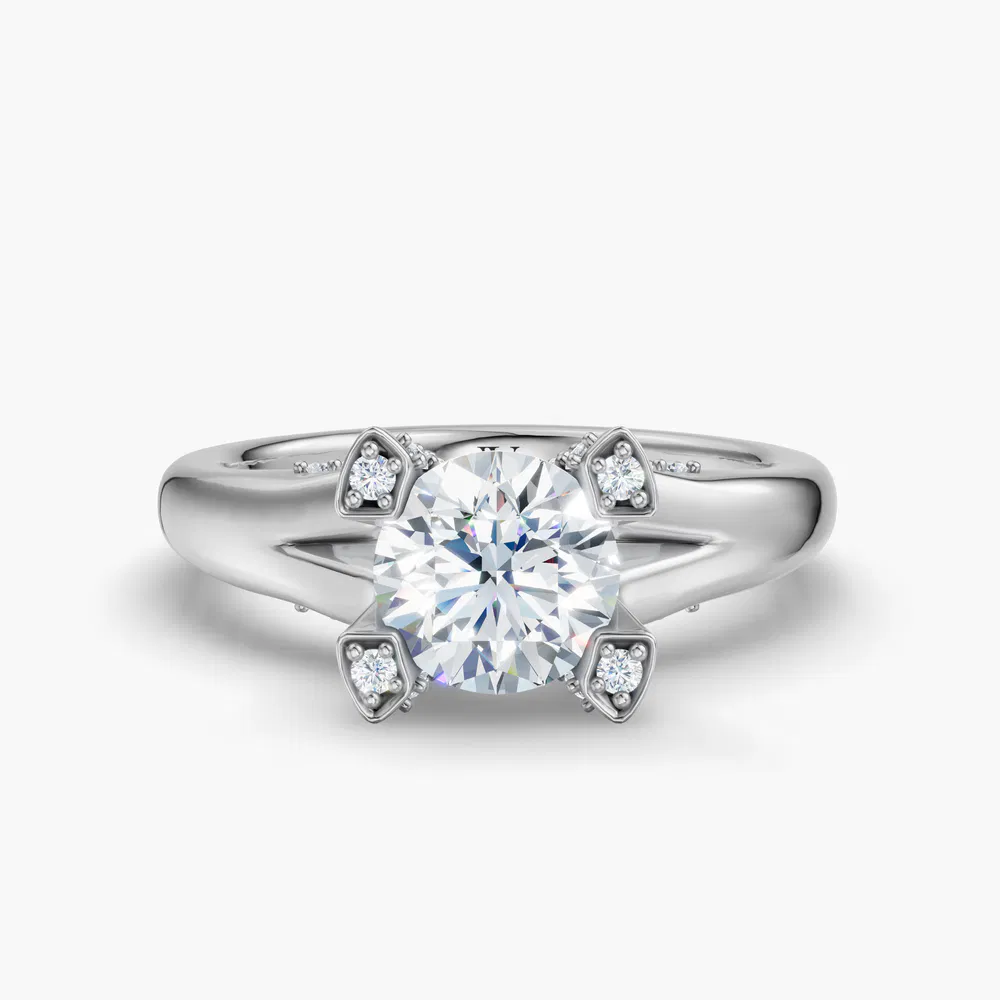 Certified 1 carat Natural Diamond Round Cut Split Shank, Floating, Modern Engagement Ring in 14K White Gold-Keryn