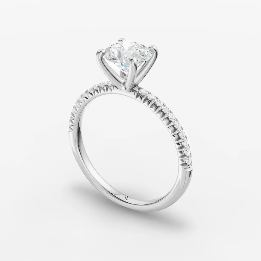 Certified 1 carat Lab Grown Diamond Round Cut Pavé, Classic, Simple Engagement Ring in 14K White Gold-Glaciry