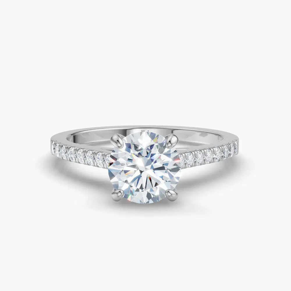 Zirellun 1 carat Lab Grown Diamond Round Cut Pavé, Cathedral Engagement Ring in 14K White Gold