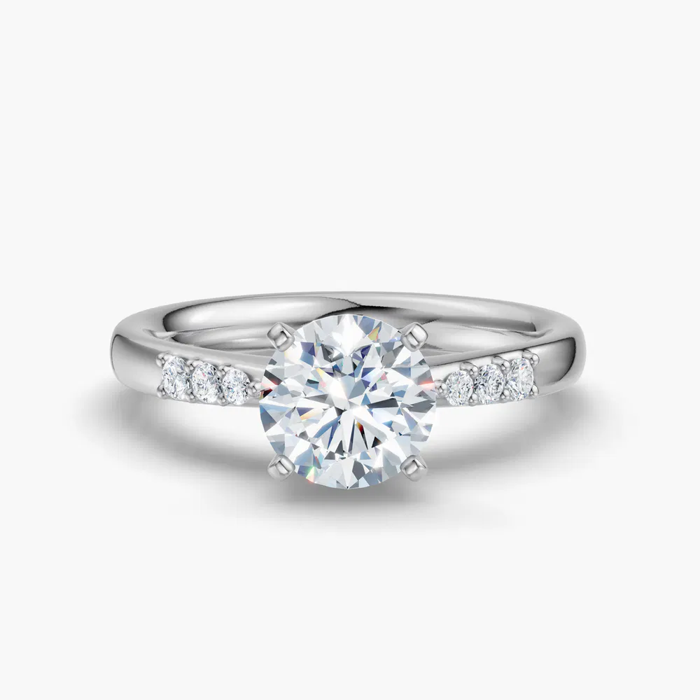 Jubatu 1 carat Lab Grown Diamond Round Cut Side Stone Engagement Ring in 14K White Gold